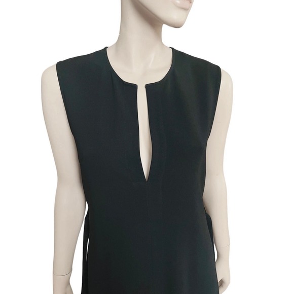 Theory Desza Deep Navy Admiral Crepe Black Asymetrical Hem Belted Dress Sz 6 - Picture 8 of 15